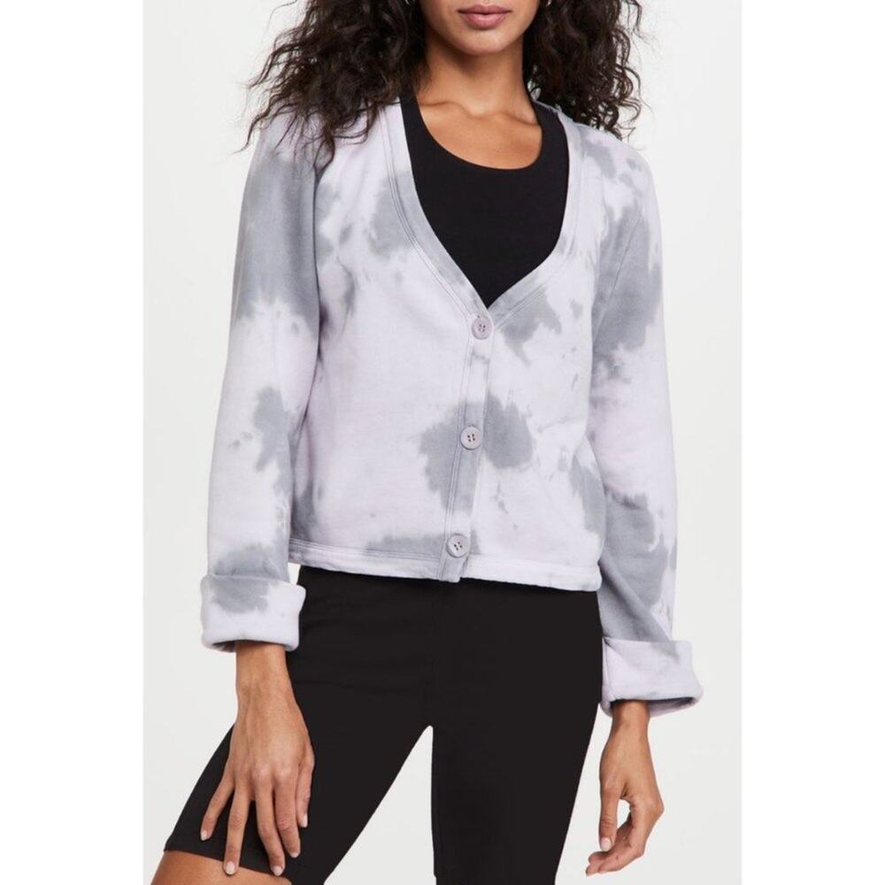 New Ninety Percent Organic Cotton Loopback Boxy Cardigan in Aster & Smoke Size S